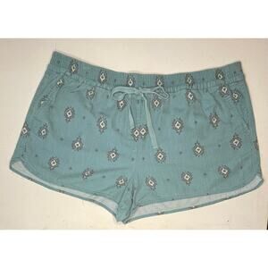 LOFT Outlet Teal Blue Printed Drawstring Shorts Sz XL cozycore boho cottagecore